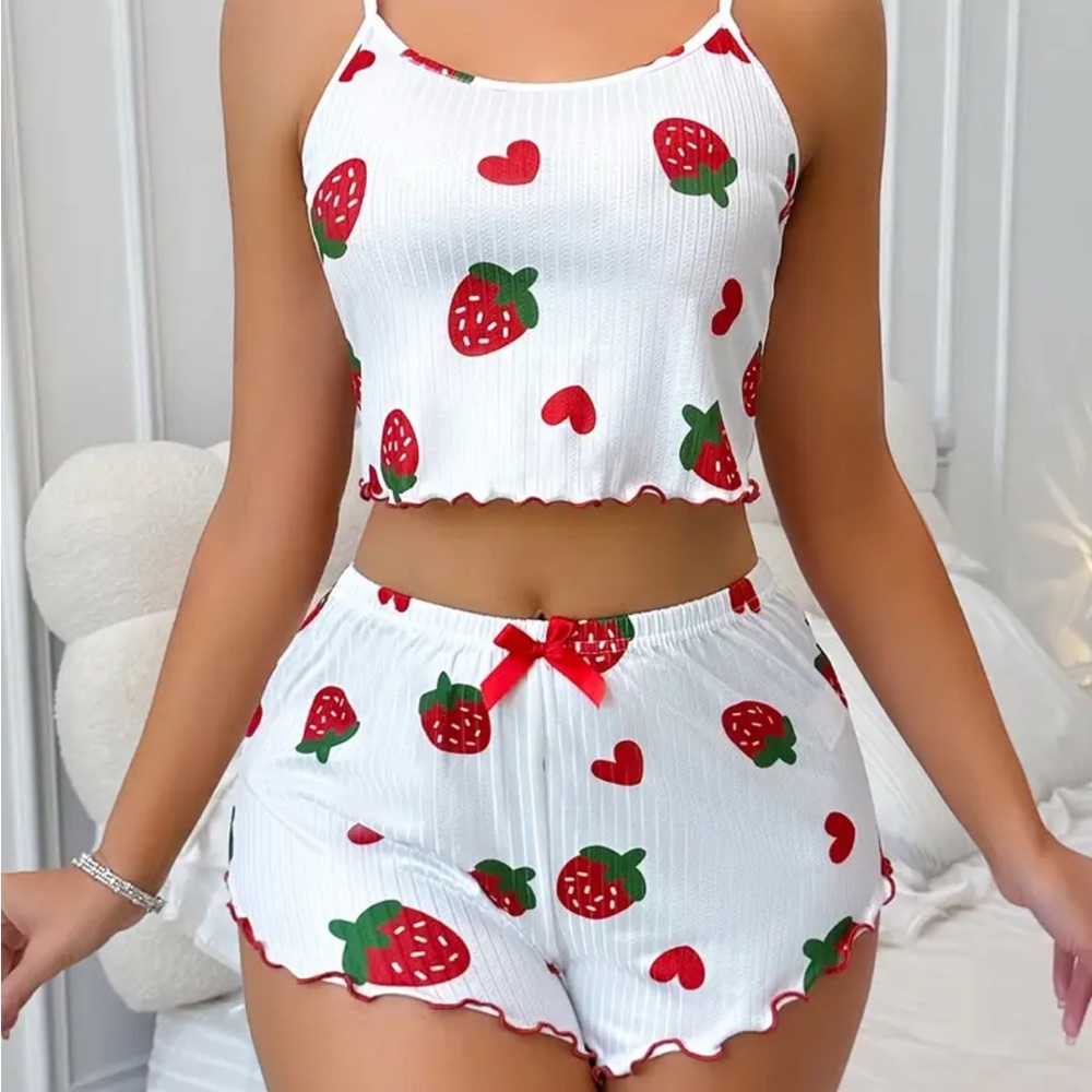 Strawberry Print romper pajama set